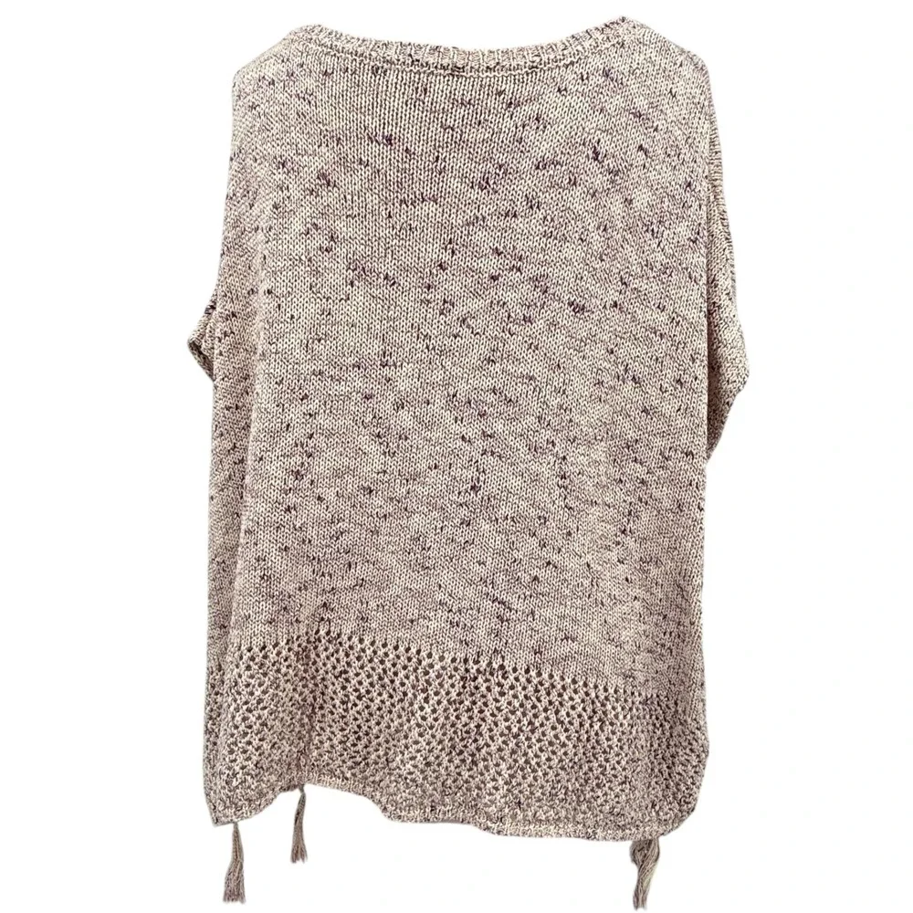 Johnny Was Women Poncho Purple White‎ Knit Tassel Fringe Open Knit Short Sleeve